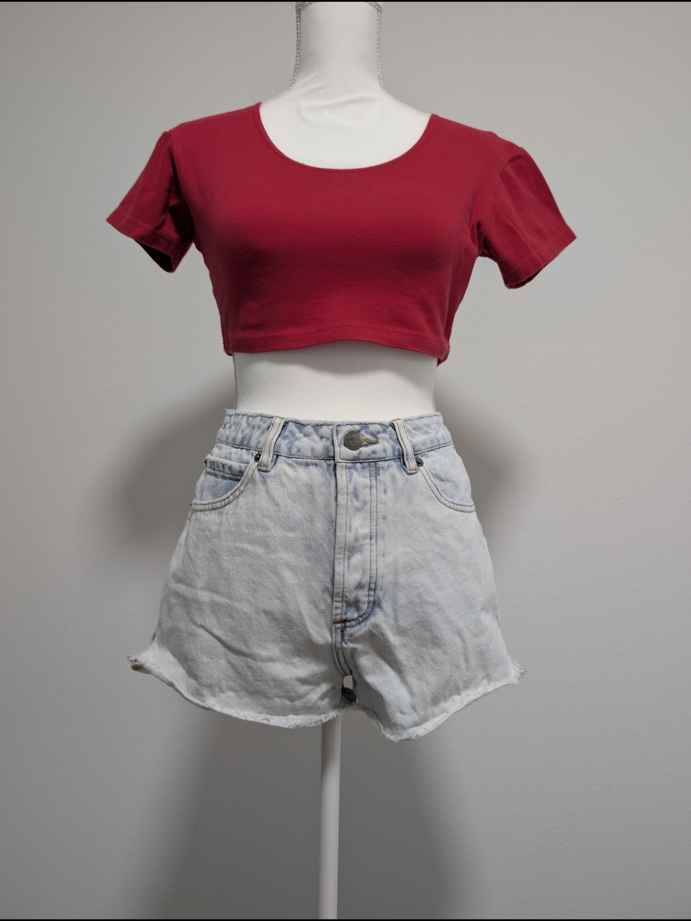 Amuse Society High Rise Denim Jean Shorts Light Wash Side Slit Cut Offs Size 30